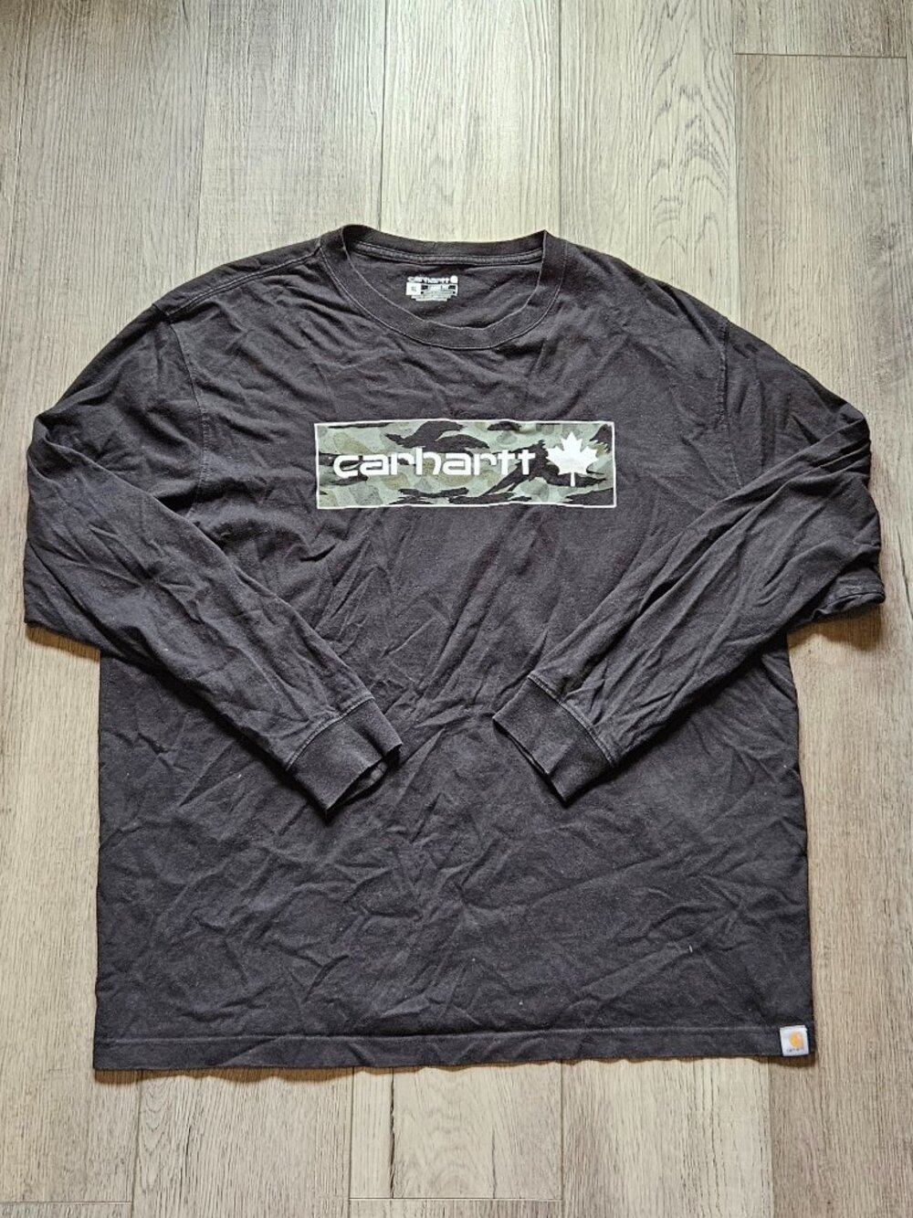 Carhartt Black Long Sleeve T-Shirt Camo Box Men's Logo Canadian Maple Leaf XL